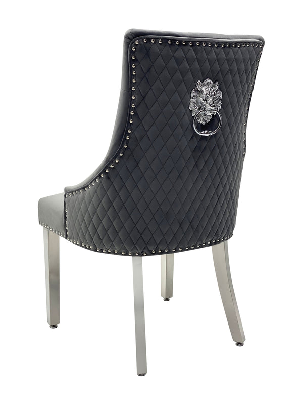 Bentley Velvet Lion Knocker Dining Chair Grey