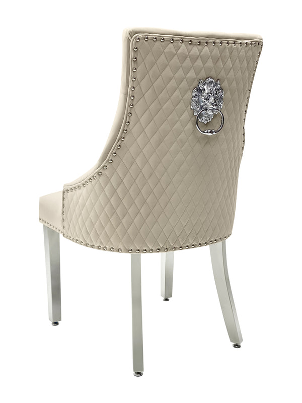 Bentley Velvet Lion Knocker Dining Chair Cream