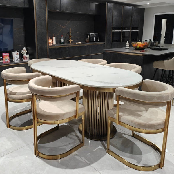 LUCA WHITE AND GOLD MARBLE DINING TABLE