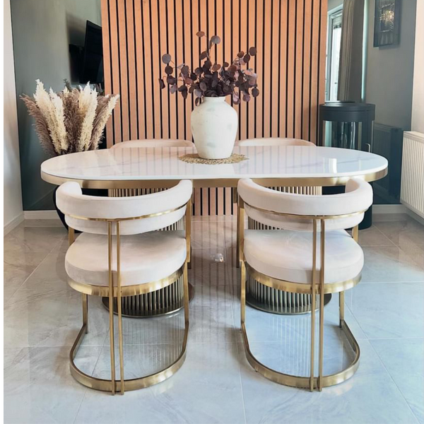 LUCA WHITE AND GOLD MARBLE DINING TABLE