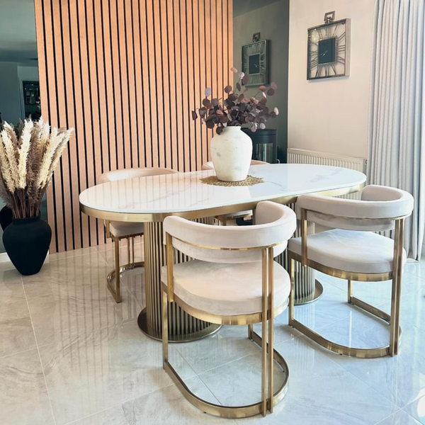 LUCA WHITE AND GOLD MARBLE DINING TABLE