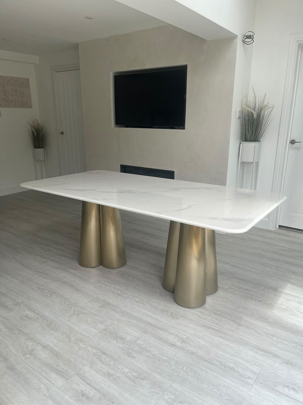 Amalfi White & Gold Marble Dining Table