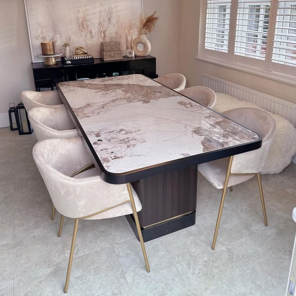 COMO BLACK AND BROWN MARBLE DINING TABLE 200CM