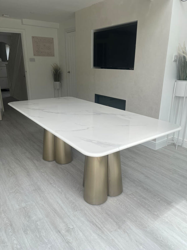 Amalfi White & Gold Marble Dining Table