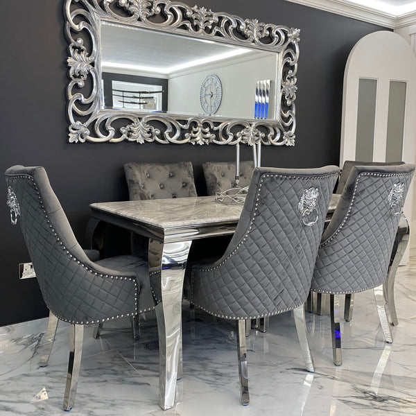 Bentley Velvet Lion Knocker Dining Chair Grey