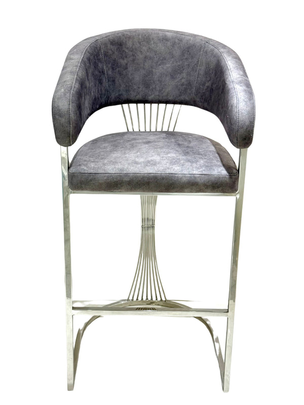 Perano Grey & Silver Velvet Barstool