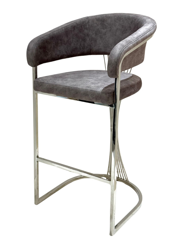 Perano Grey & Silver Velvet Barstool