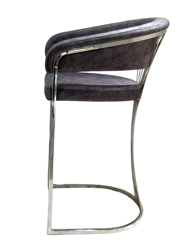 Perano Grey & Silver Velvet Barstool