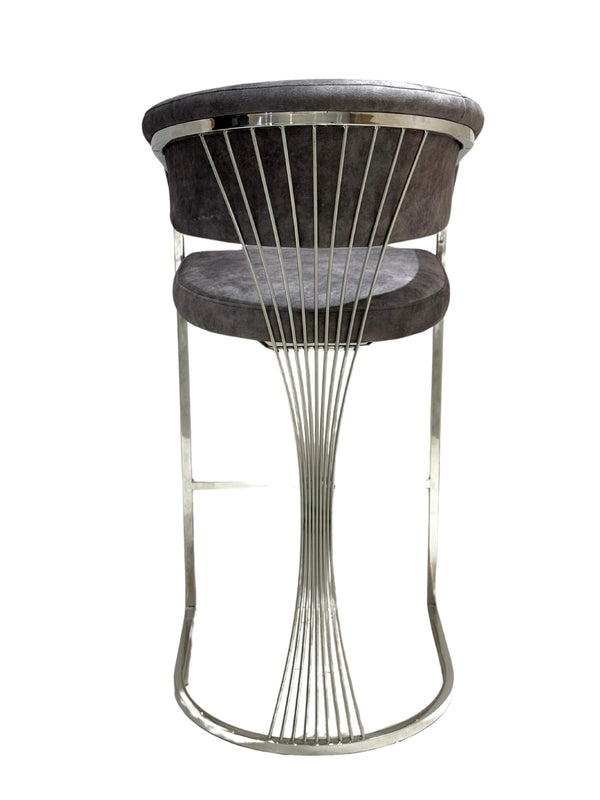 Perano Grey & Silver Velvet Barstool