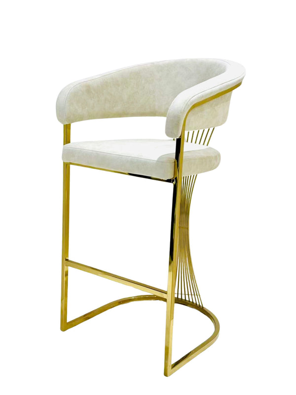 Perano Cream & Gold Velvet Barstool