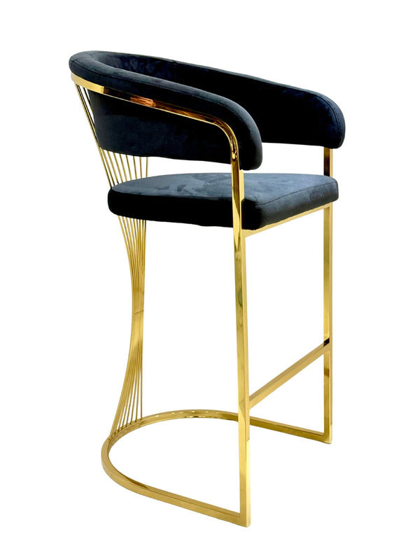 Perano Black & Gold Velvet Barstool