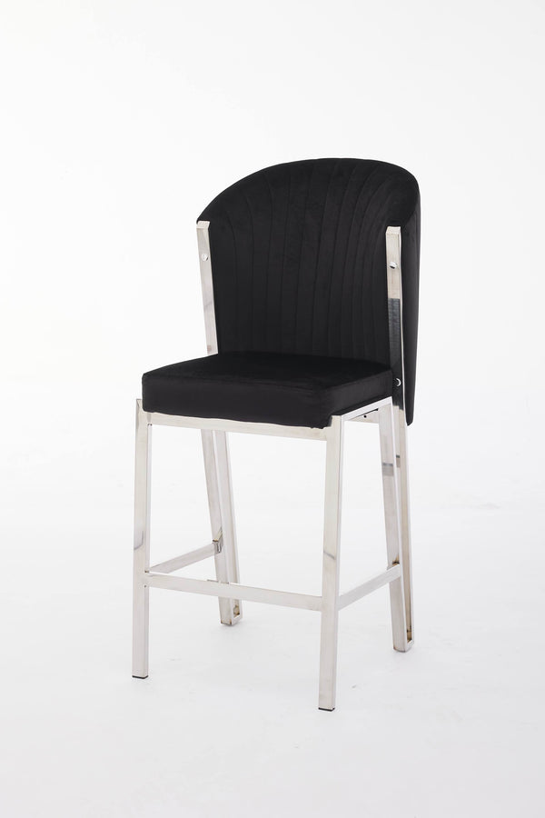 Enzo Black & Silver Velvet Barstool