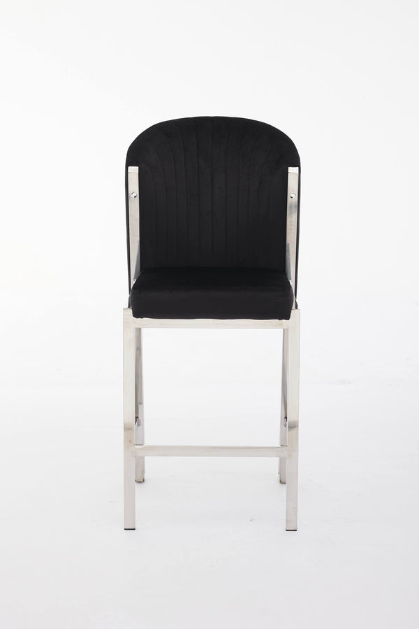 Enzo Black & Silver Velvet Barstool