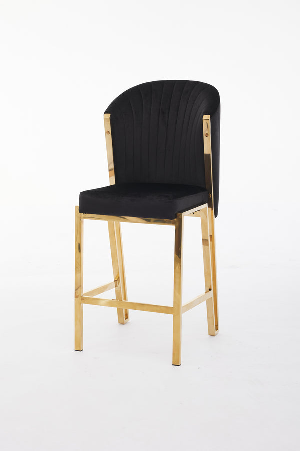 Enzo Black & Gold Velvet Barstool