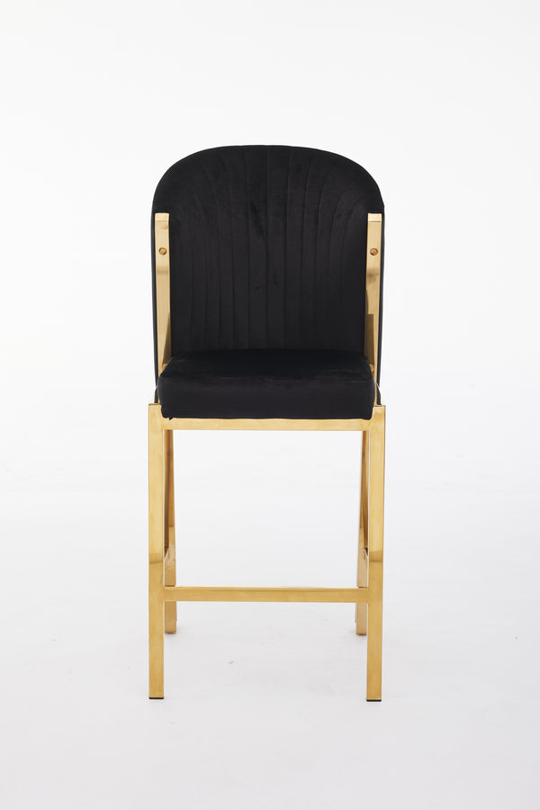 Enzo Black & Gold Velvet Barstool