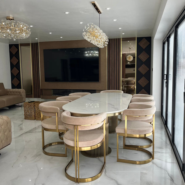 LUCA WHITE AND GOLD MARBLE DINING TABLE