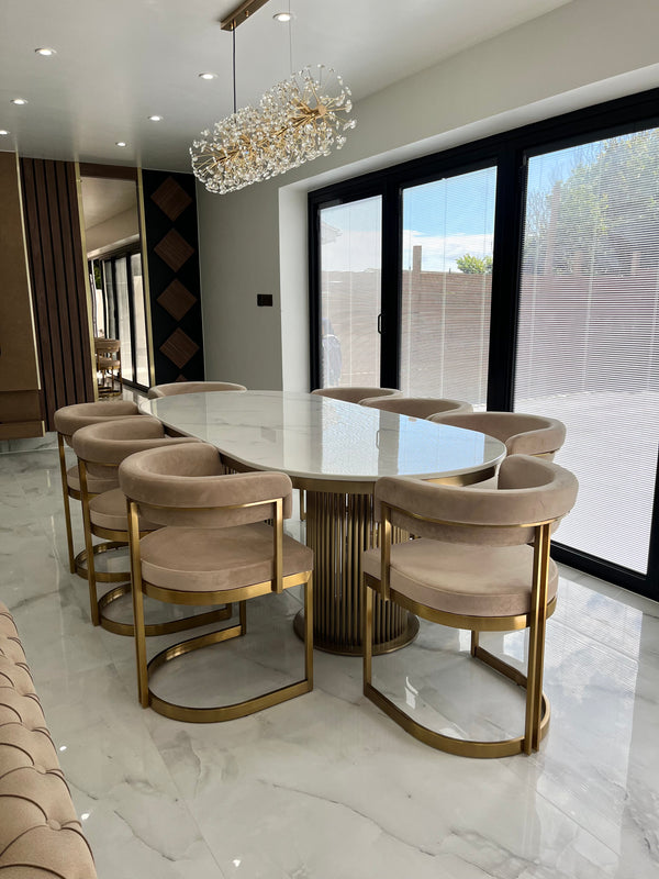 LUCA WHITE AND GOLD MARBLE DINING TABLE