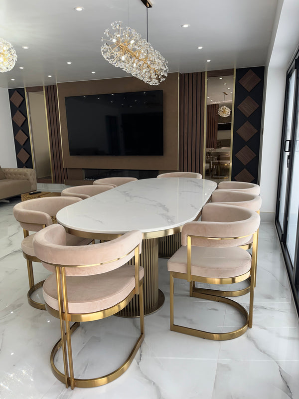 LUCA WHITE AND GOLD MARBLE DINING TABLE