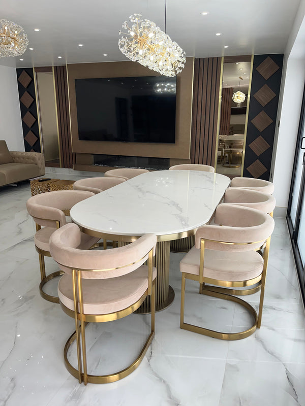 LUCA WHITE AND GOLD MARBLE DINING TABLE