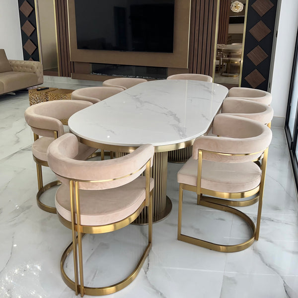 LUCA WHITE AND GOLD MARBLE DINING TABLE