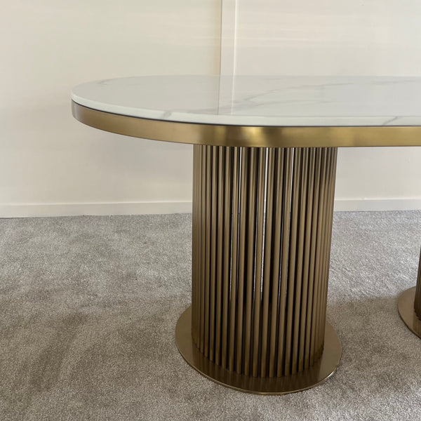 LUCA WHITE AND GOLD MARBLE DINING TABLE 180CM