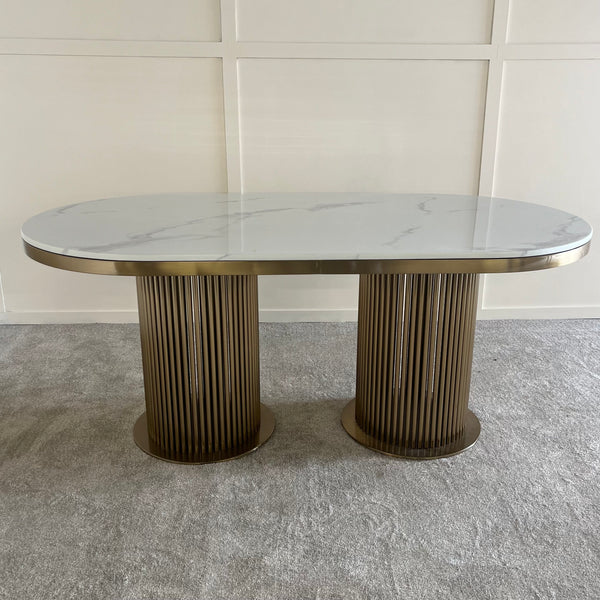LUCA WHITE AND GOLD MARBLE DINING TABLE 180CM