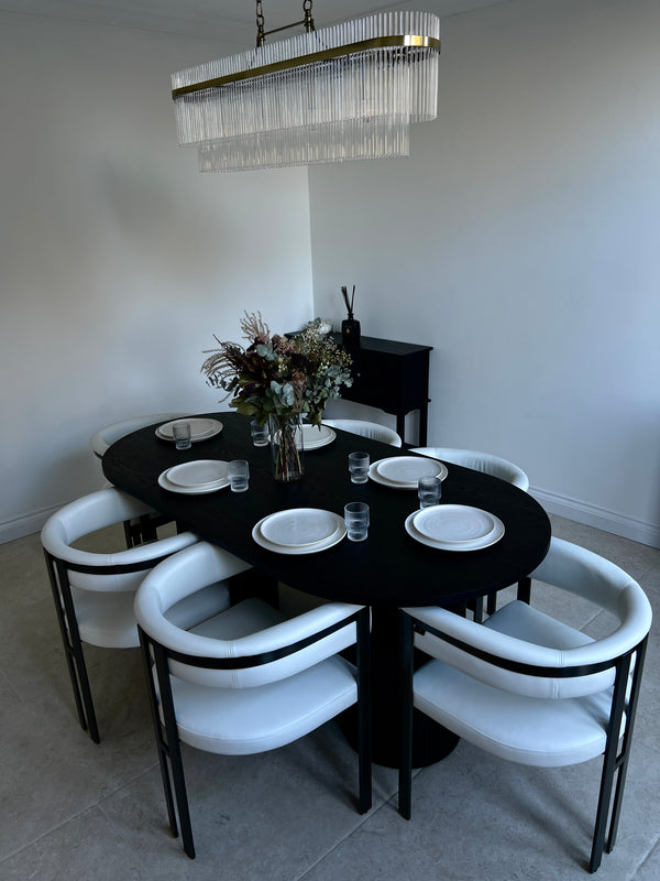 Luna Black Wood Oval Dining Table & Fara Chairs Set