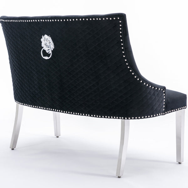 Bentley Black & Silver Velvet Lion Knocker Bench