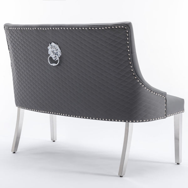 Bentley Grey Velvet Lion Knocker Bench