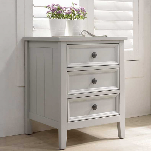 LILA GREY 3 DRAWER BEDSIDE TABLE