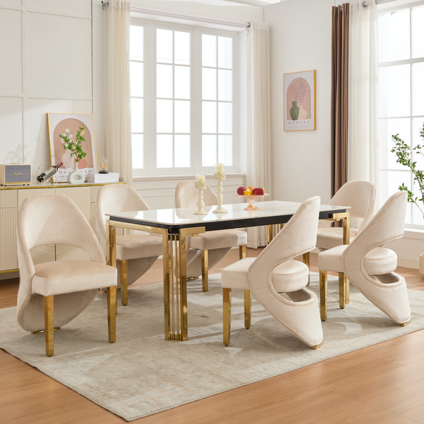 Santoro Cream & Gold Velvet Dining Chair