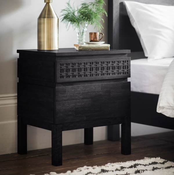 Boho Mango Wood Bedside 2 Drawer Chest