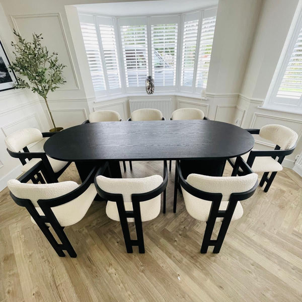 Luna Black Wood Oval Dining Table & Rio Bouclé Chairs Set