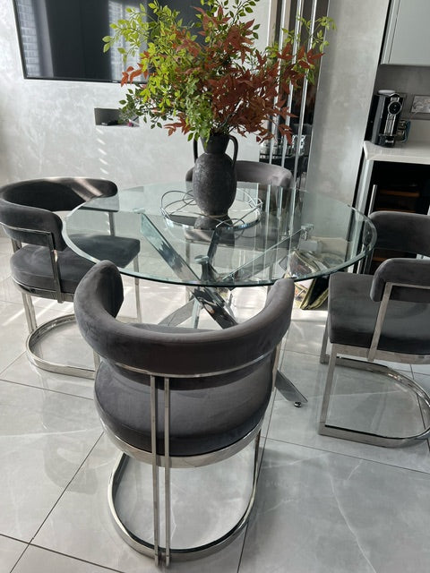 Sandro Velvet Dining Chair Grey & Silver