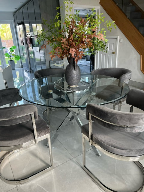 Sandro Velvet Dining Chair Grey & Silver