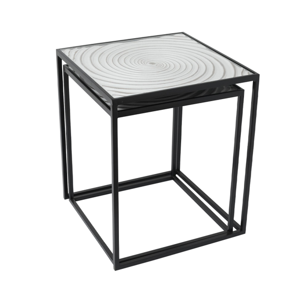 Set of 2 Black Metal with Spiral White Top Nesting Tables