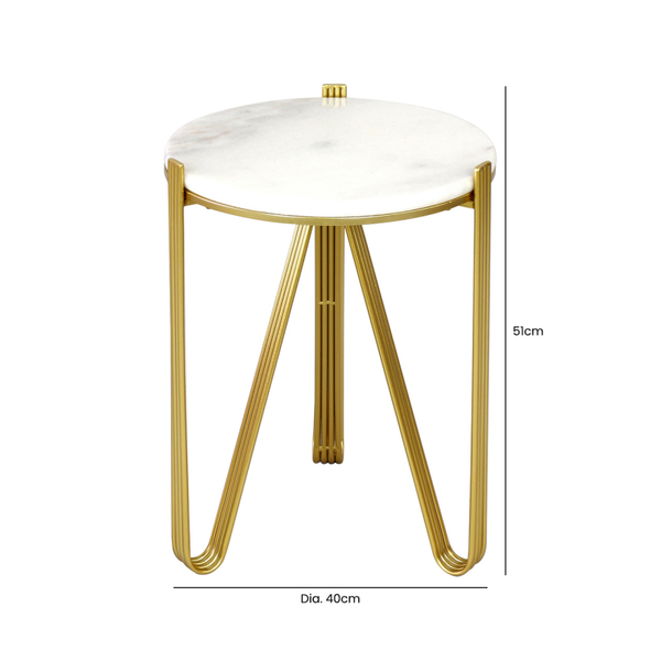 Johan White Marble with Gold Metal Legs End Table