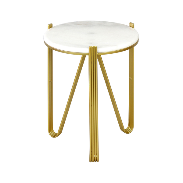 Johan White Marble with Gold Metal Legs End Table