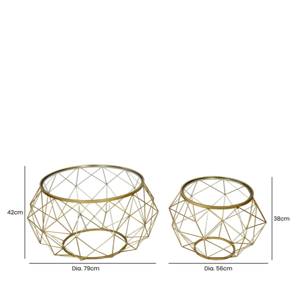 SET OF 2 METAL MESH COFFEE TABLE WITH GLASS TOP