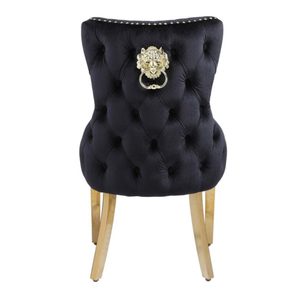 Kate Black & Gold Velvet Lion Knocker Chair