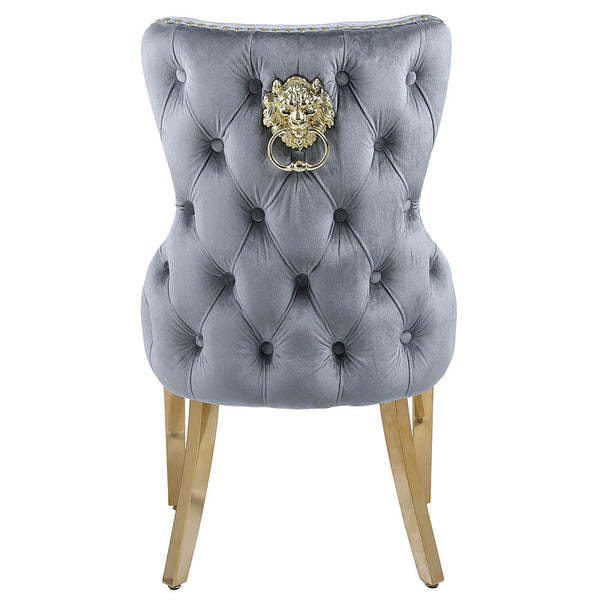 Kate Grey & Gold Velvet Lion Knocker Chair