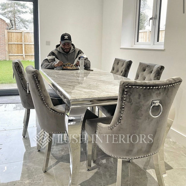 Tiffany Grey Dining Set With Grey Round Knocker Chairs - Various Sizes Available