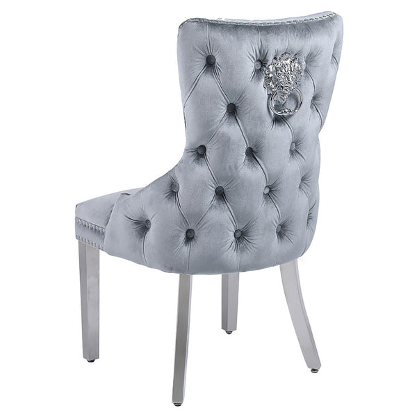 Kate Grey & Silver Velvet Lion Knocker Chair