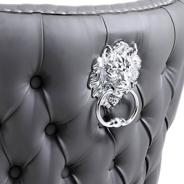 Lucia Grey Leather Lion Knocker Dining Chair
